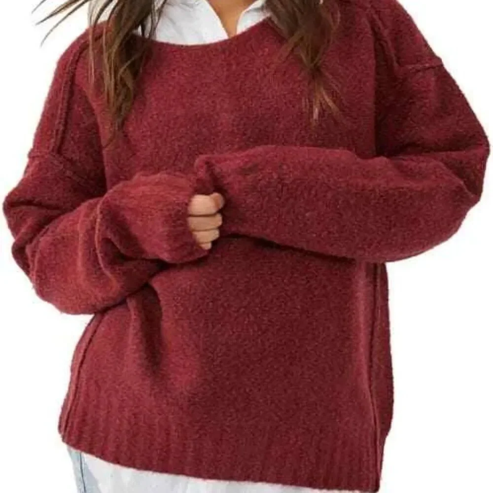 Free People Care Eastwood Tunic Sweater in Rhubarb Heather Size XL NWT